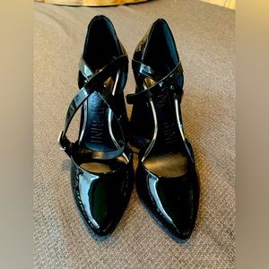 New Gianni Bini Marlee Patent Ankle Strap Cylinder Heel Pumps, size 7